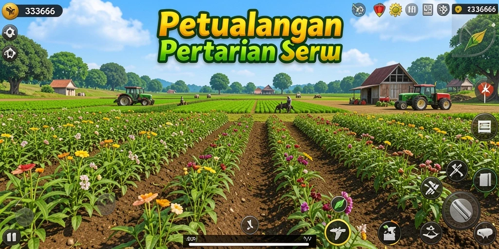 Screenshot menunjukkan gameplay seru dalam bertani di 333666.