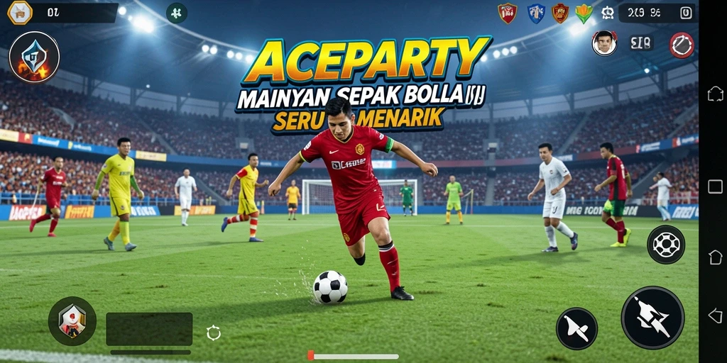 Tampilan gameplay seru dalam ACEPARTY dengan aksi sepak bola yang intens.