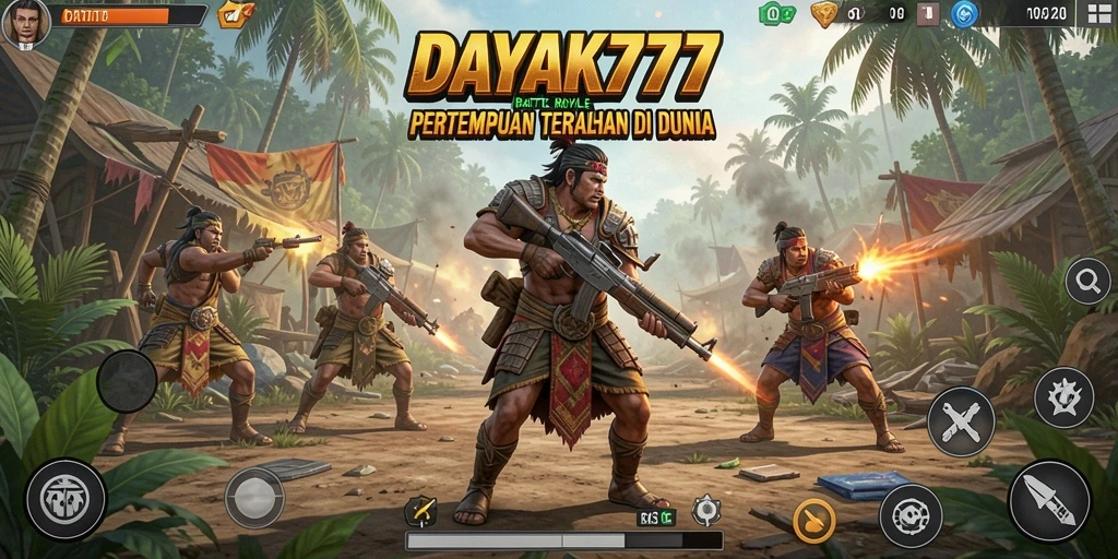 Tampilan gameplay intens dari DAYAK777 di medan perang Battle Royale.