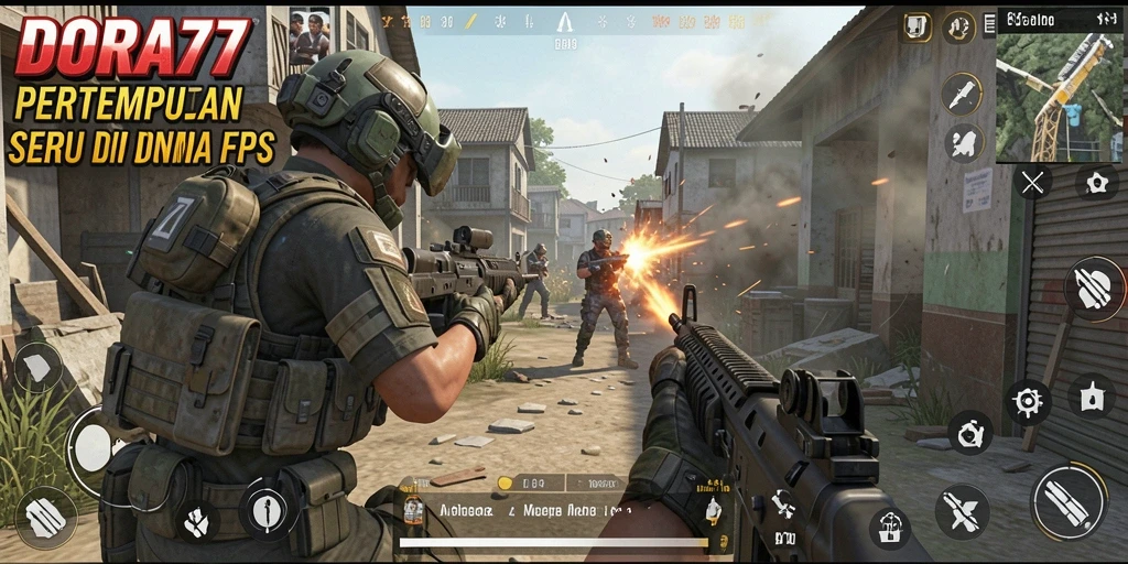 Tangkapan layar DORA77 menampilkan aksi gameplay FPS yang mendebarkan.