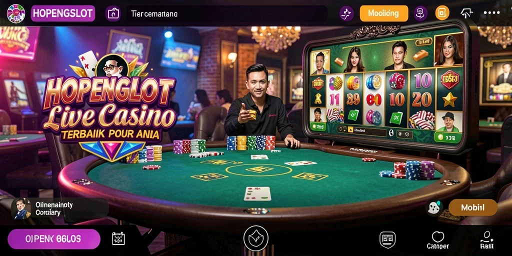 Screenshot utama HOPENGSLOT menunjukkan dealer live dalam permainan kasino.