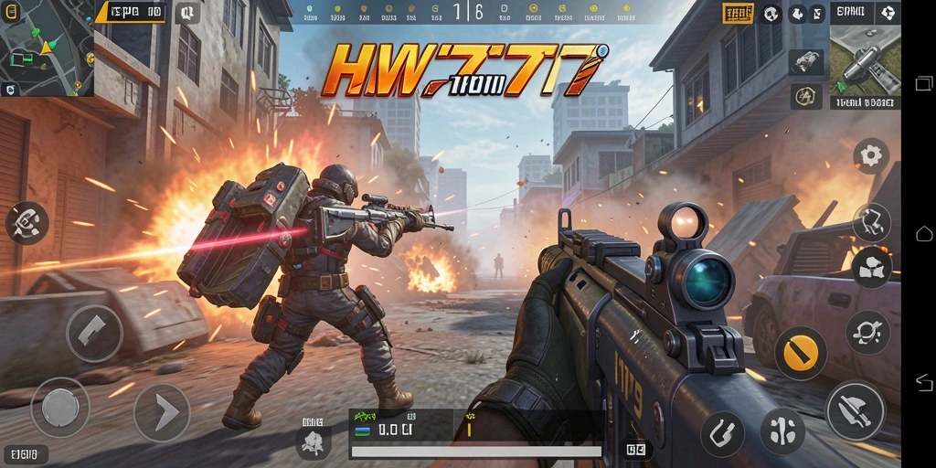 Tangkapan layar dari gameplay menarik HW777 dengan aksi pertempuran intens.