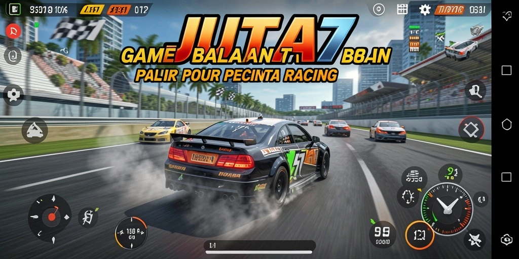 Screenshot gameplay <strong>JUTA7</strong> yang menunjukkan aksi balapan seru.
