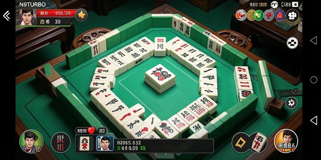 Tampilan gameplay N9TURBO yang menarik dengan ubin Mahjong berwarna.