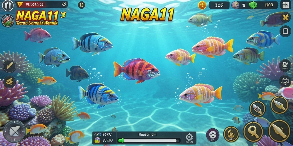 Screenshot gameplay NAGA11 yang menampilkan aksi Tembak Ikan yang seru.