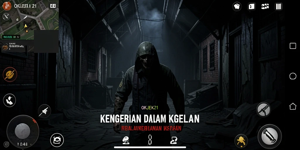 Gameplay OKJEK21 yang menegangkan dengan suasana menyeramkan.