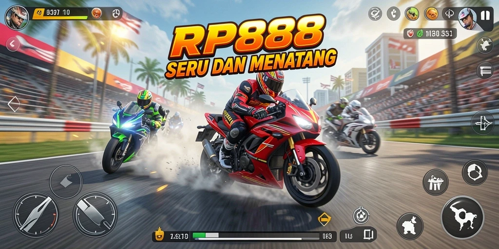 Screenshot menunjukkan aksi intens balapan motor RP888.